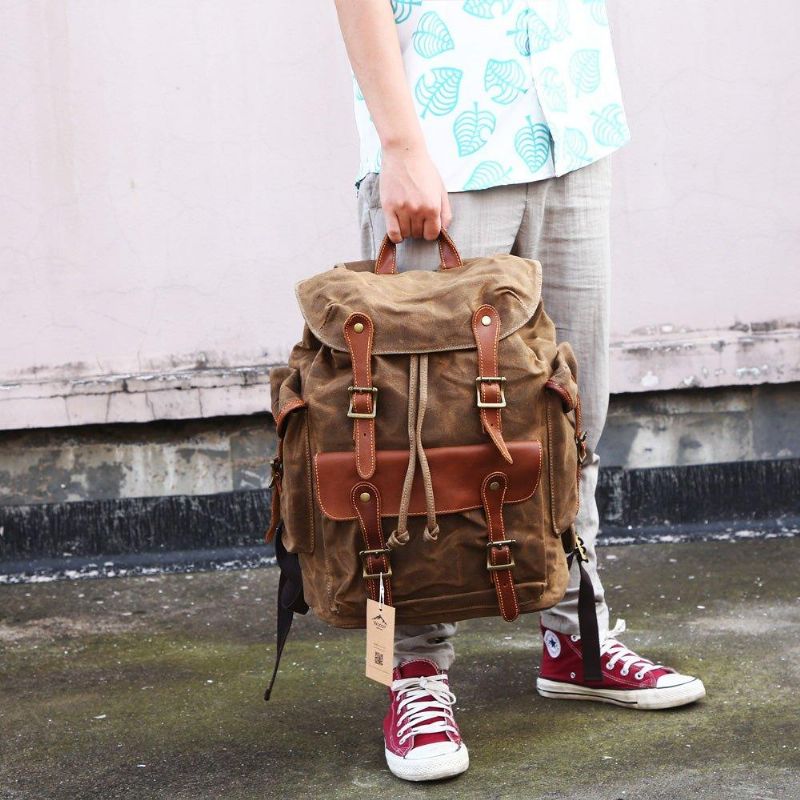 Großer Vintage-rucksack Aus Gewachstem Canvas Für Herren