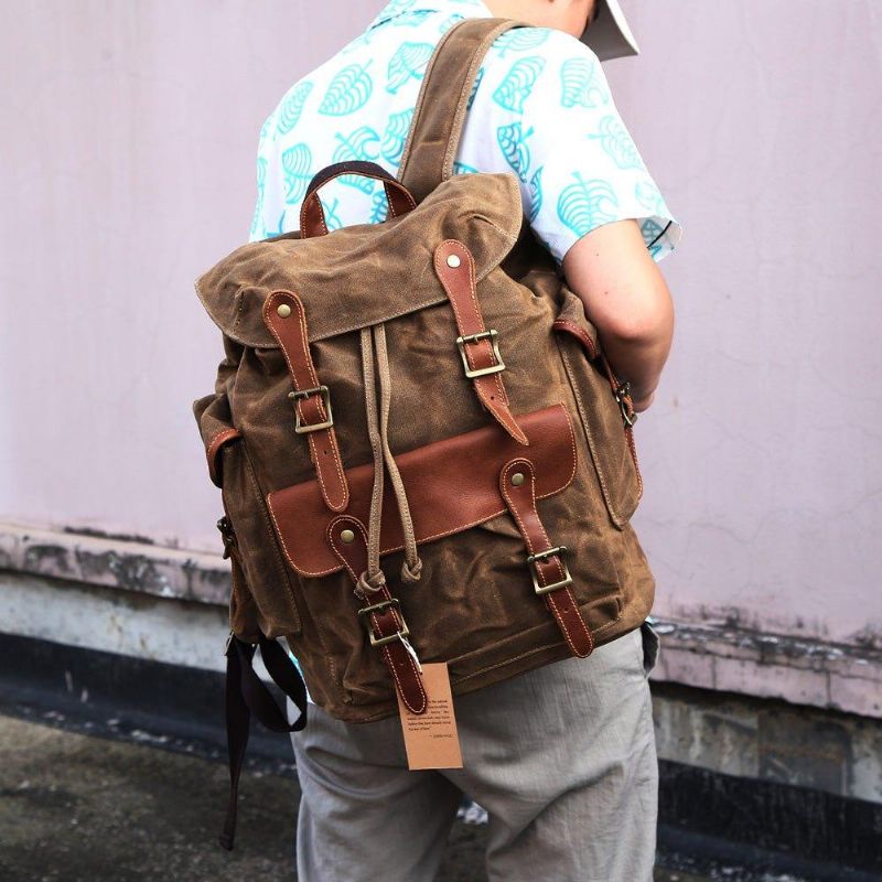 Großer Vintage-rucksack Aus Gewachstem Canvas Für Herren