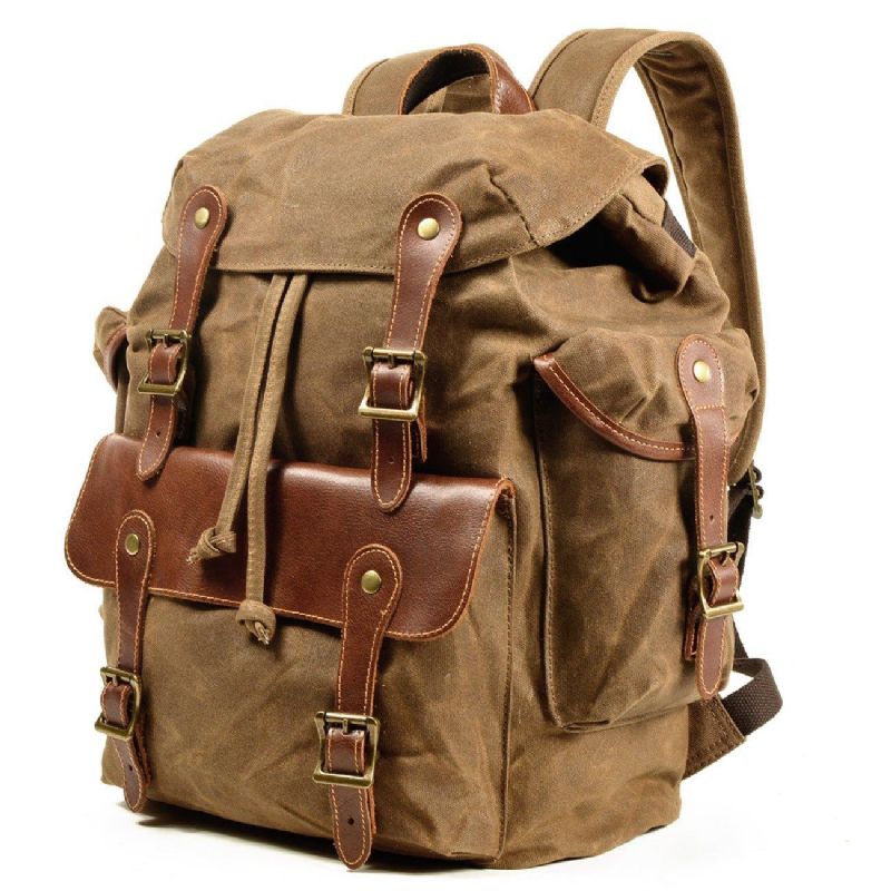 Großer Vintage-rucksack Aus Gewachstem Canvas Für Herren