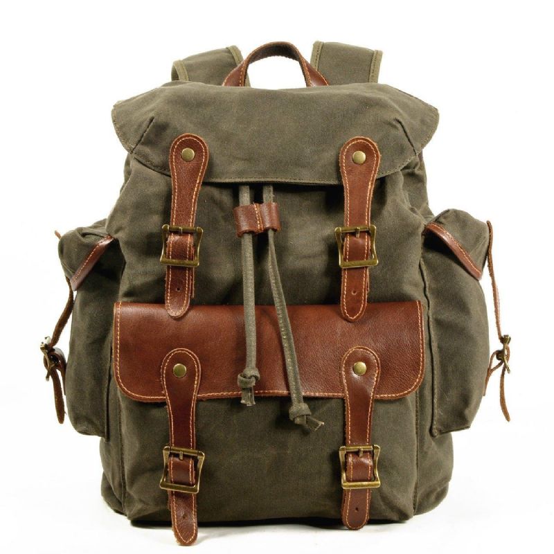 Großer Vintage-rucksack Aus Gewachstem Canvas Für Herren