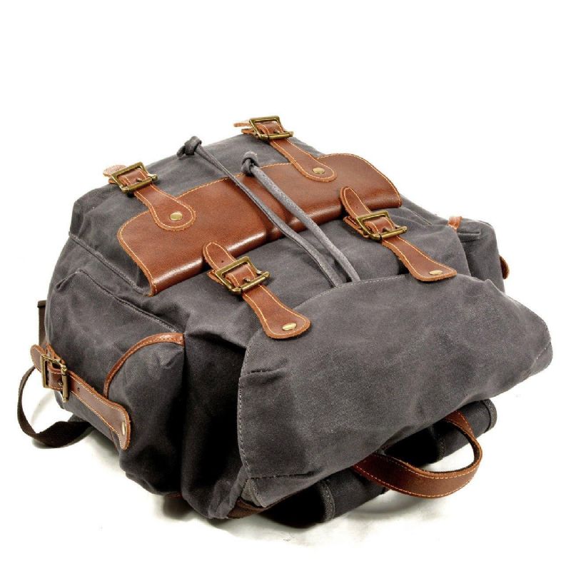 Großer Vintage-rucksack Aus Gewachstem Canvas Für Herren