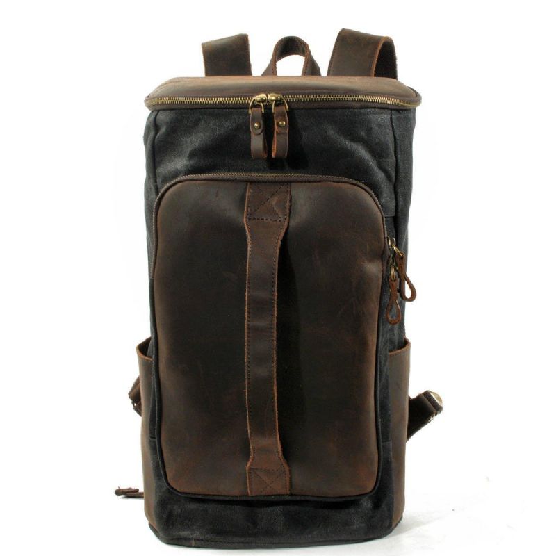 Großer Vintage-rucksack Aus Gewachstem Canvas Für Herren