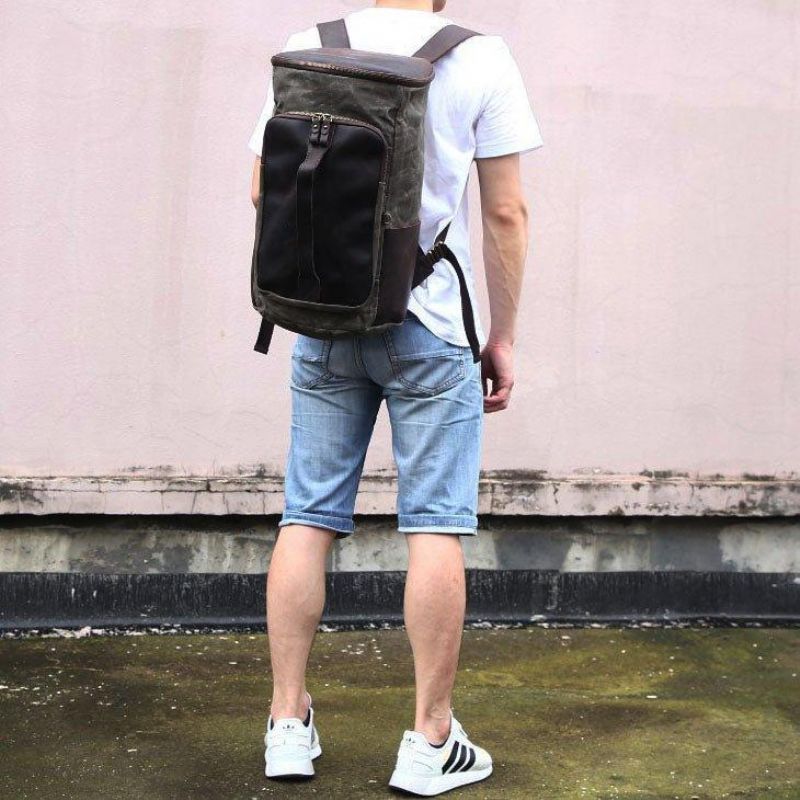 Großer Vintage-rucksack Aus Gewachstem Canvas Für Herren