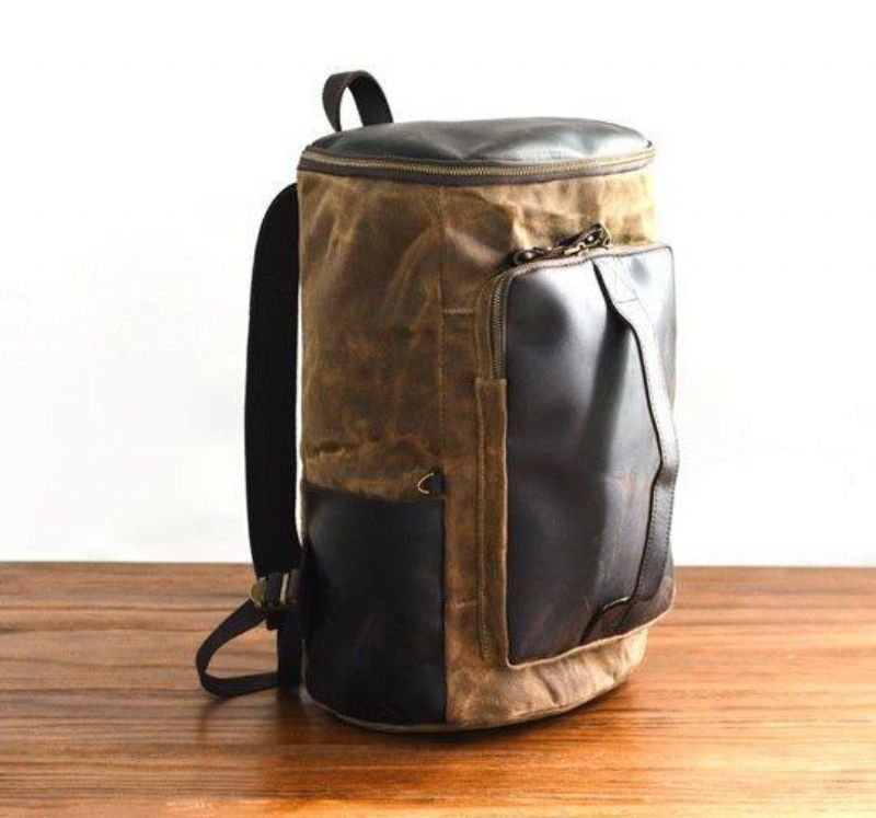 Großer Vintage-rucksack Aus Gewachstem Canvas Für Herren