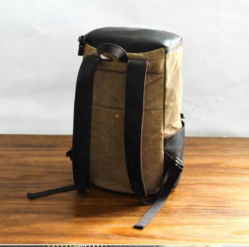 Großer Vintage-rucksack Aus Gewachstem Canvas Für Herren