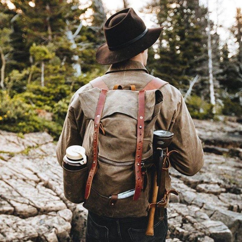 Großer Wanderrucksack Aus Gewachstem Canvas Rucksack Für Herren