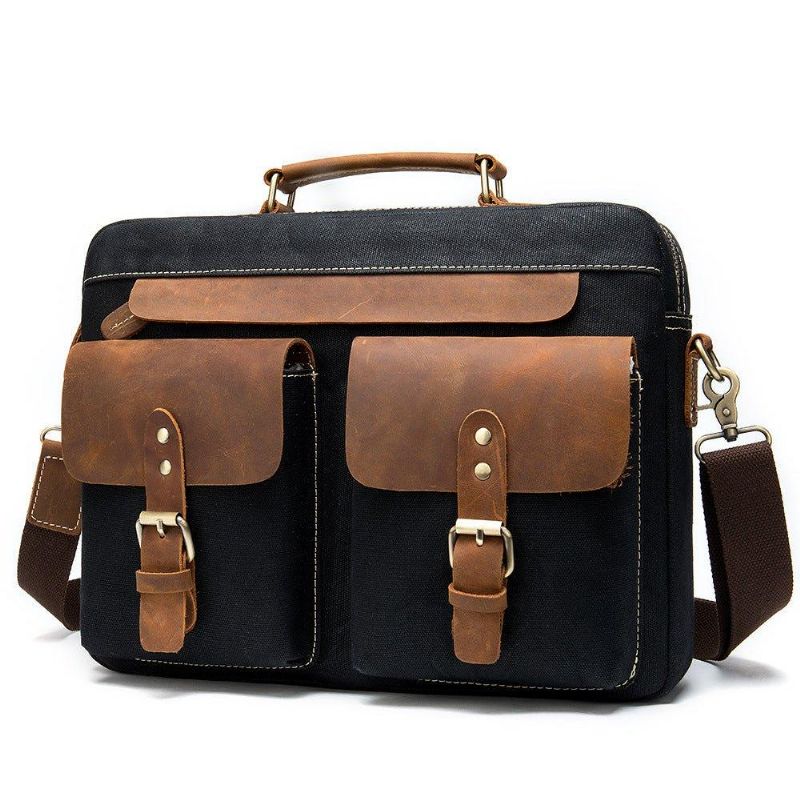 Herren-laptoptasche Aus Leder Und Canvas 14 Zoll