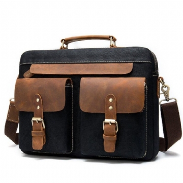 Herren-laptoptasche Aus Leder Und Canvas 14 Zoll