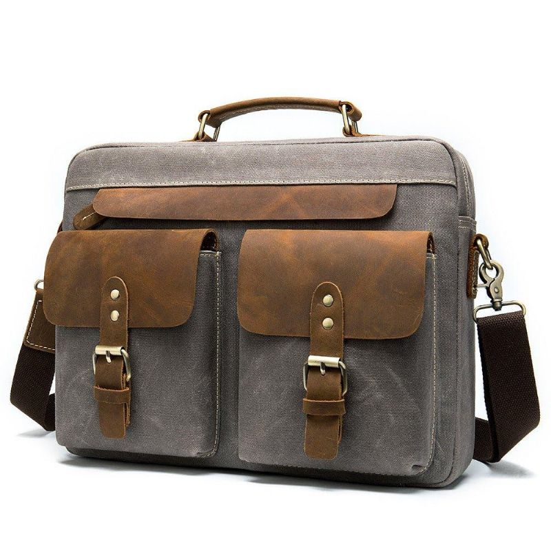 Herren-laptoptasche Aus Leder Und Canvas 14 Zoll