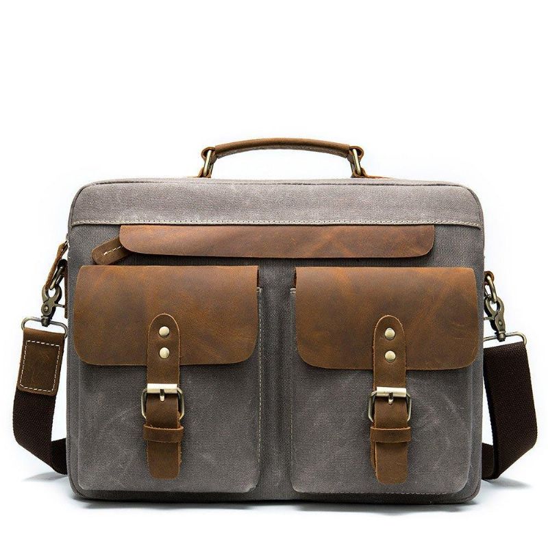 Herren-laptoptasche Aus Leder Und Canvas 14 Zoll