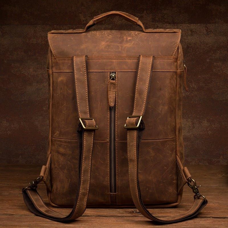 Herren-lederrucksack Mit Laptopfach