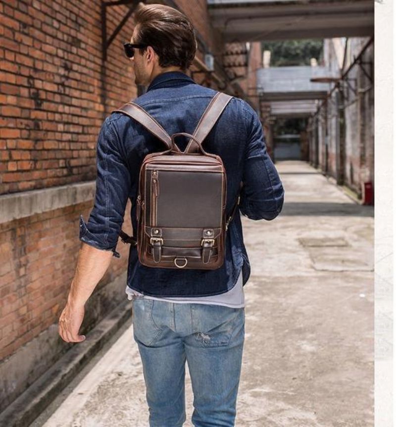 Kleiner Umwandelbarer Vintage Lederrucksack Für Herren