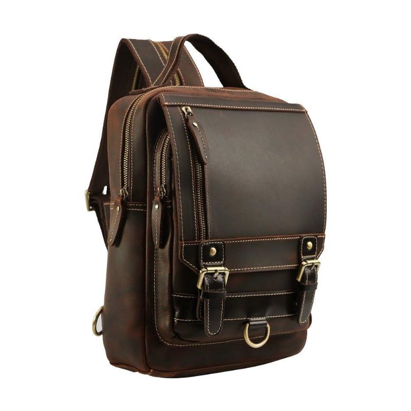 Kleiner Umwandelbarer Vintage Lederrucksack Für Herren