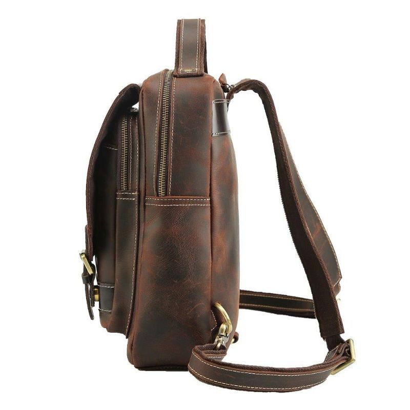 Kleiner Umwandelbarer Vintage Lederrucksack Für Herren