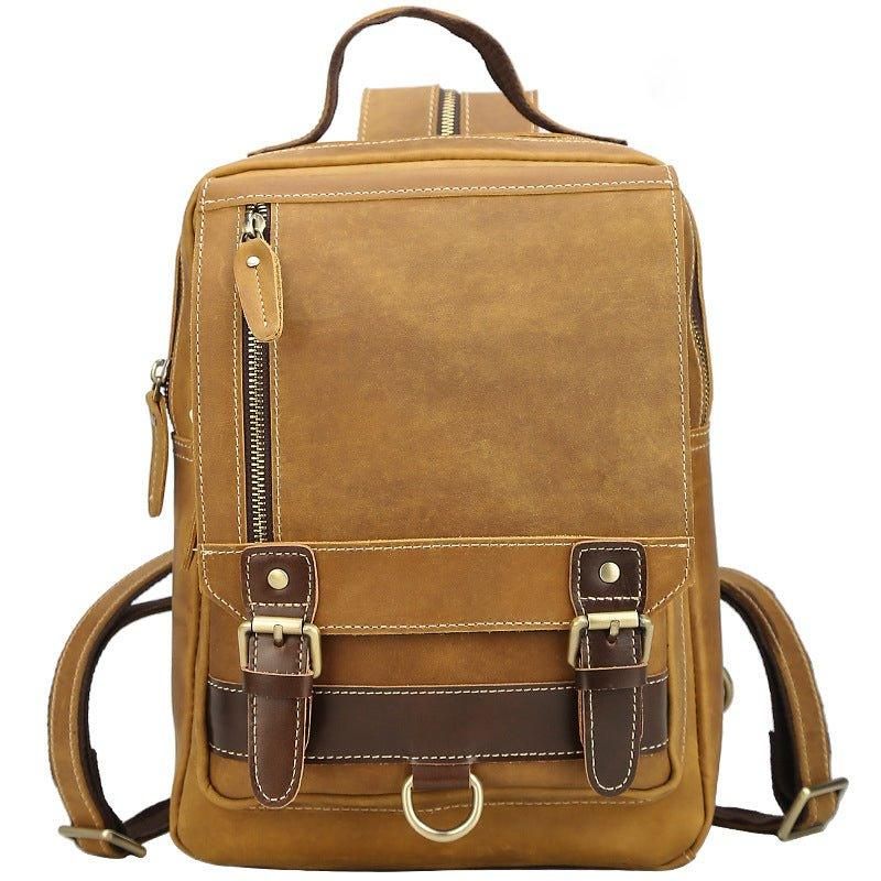 Kleiner Umwandelbarer Vintage Lederrucksack Für Herren