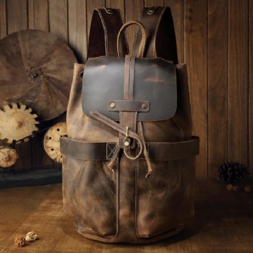 Kleiner Vintage Lederrucksack Mit Kordelzug