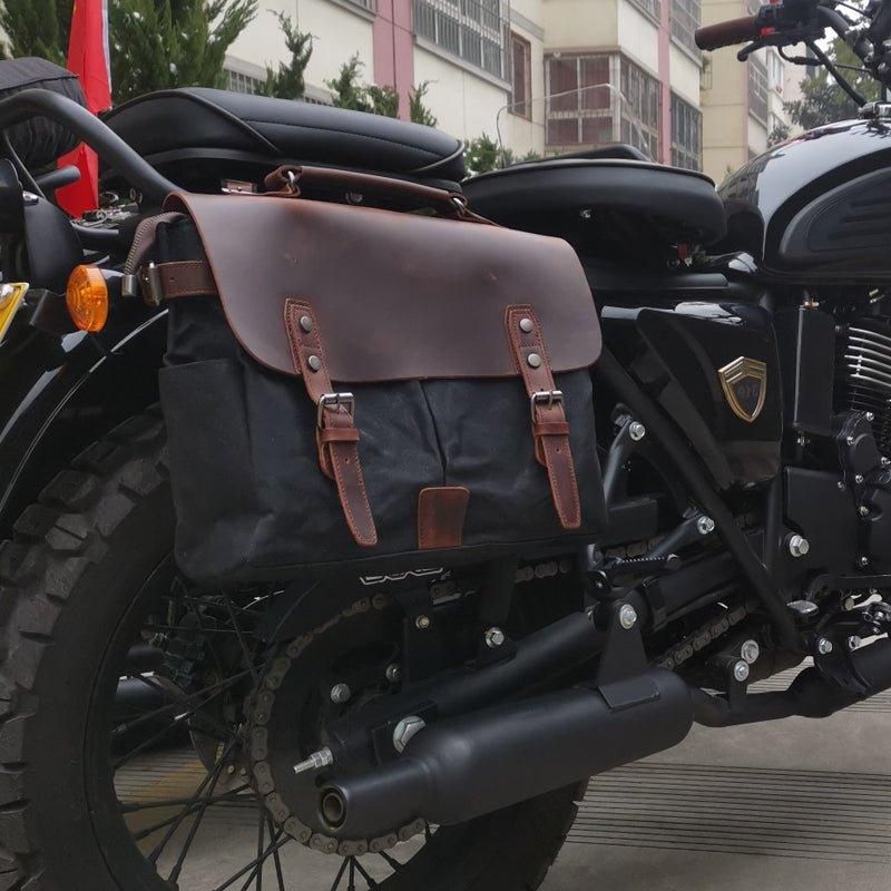 Laptop-aktentasche Aus Gewachstem Canvas Motorrad-satteltasche