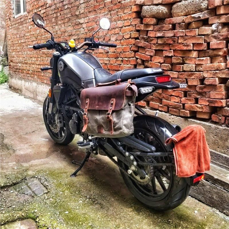 Laptop-aktentasche Aus Gewachstem Canvas Motorrad-satteltasche