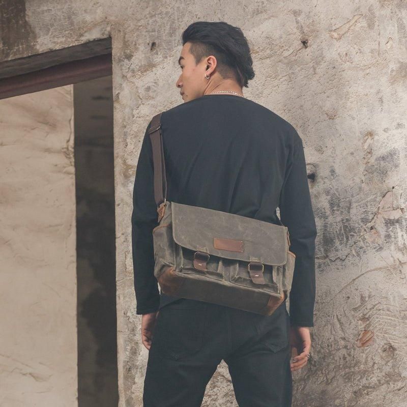 Laptop Messenger Bag Aus Gewachstem Canvas Für Herren