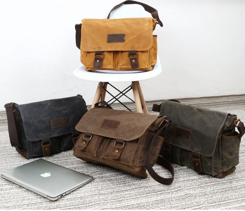 Laptop Messenger Bag Aus Gewachstem Canvas Für Herren