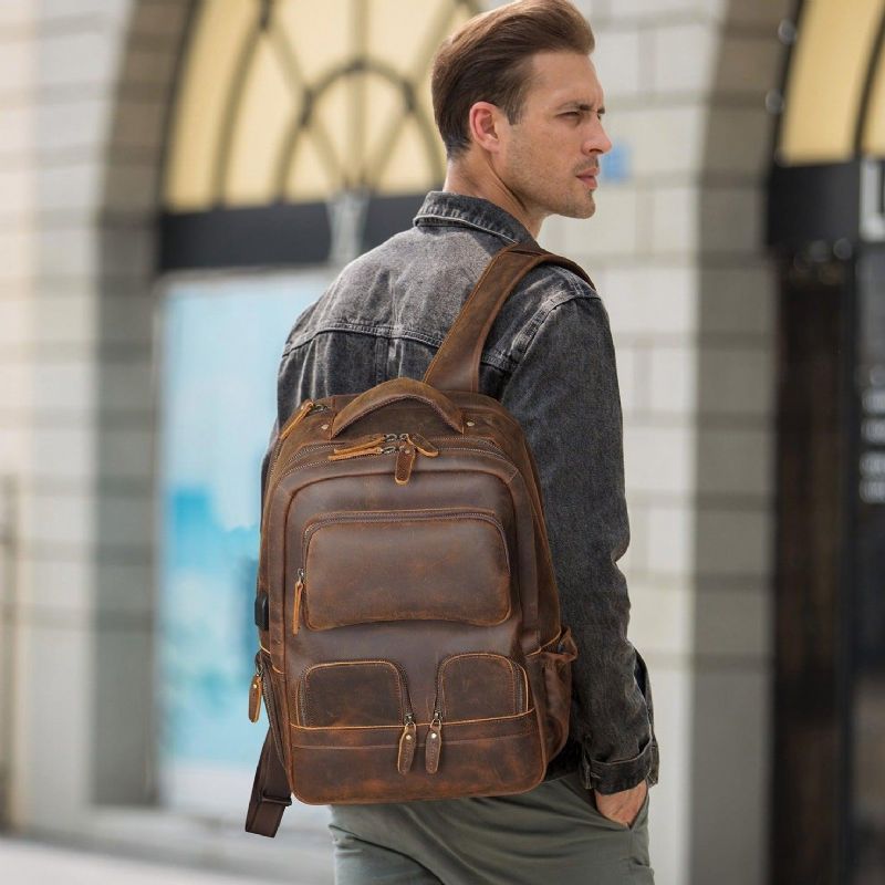 Lederrucksack Für Herren Mit Mehreren Taschen