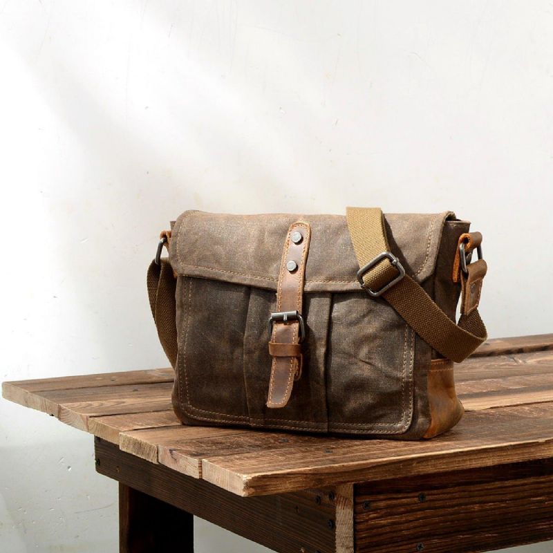 Messenger-tasche Aus Gewachstem Canvas Im Vintage-stil Crossbody