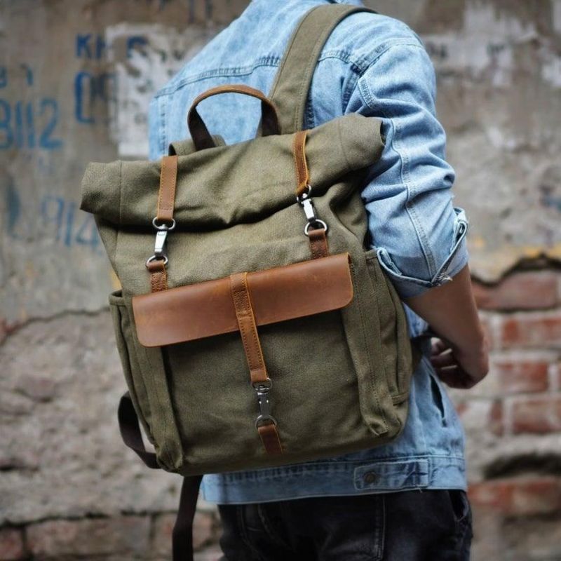 Outdoor-rucksack Aus Baumwoll-canvas Im Retro-look