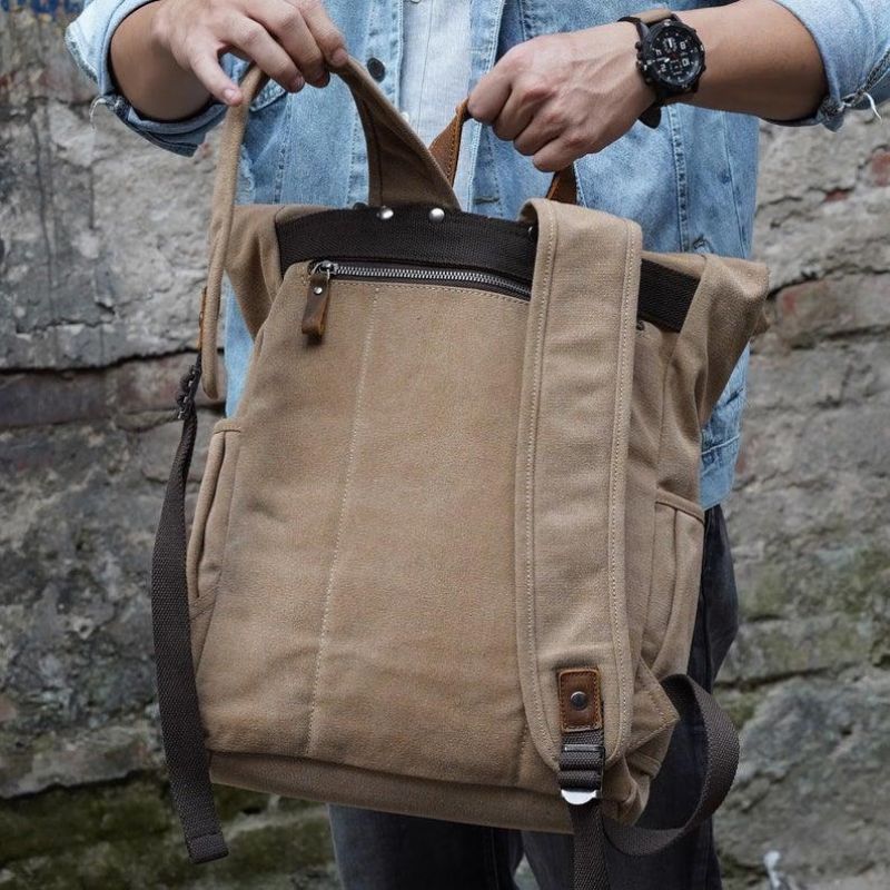 Outdoor-rucksack Aus Baumwoll-canvas Im Retro-look