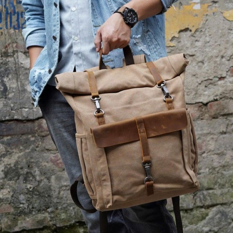 Outdoor-rucksack Aus Baumwoll-canvas Im Retro-look