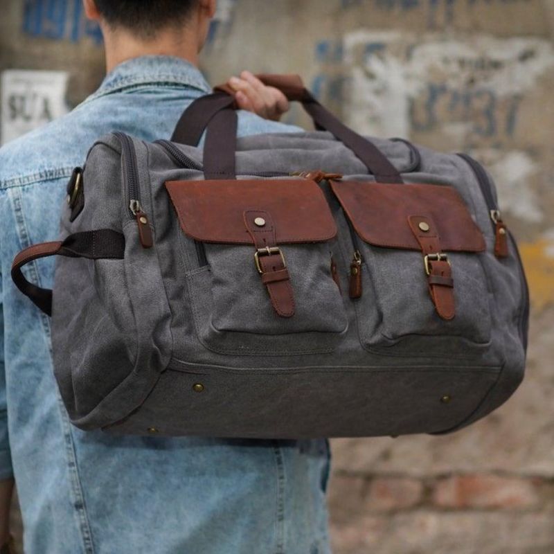 Reisetasche Aus Canvas Übergroße Taschen Echtem Leder