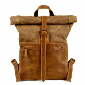 Rolltop-rucksack Aus Canvas Im Vintage-stil Mit Laptop-hülle