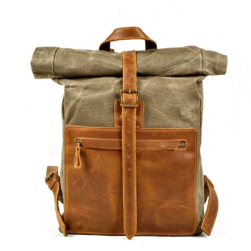 Rolltop-rucksack Aus Canvas Im Vintage-stil Mit Laptop-hülle