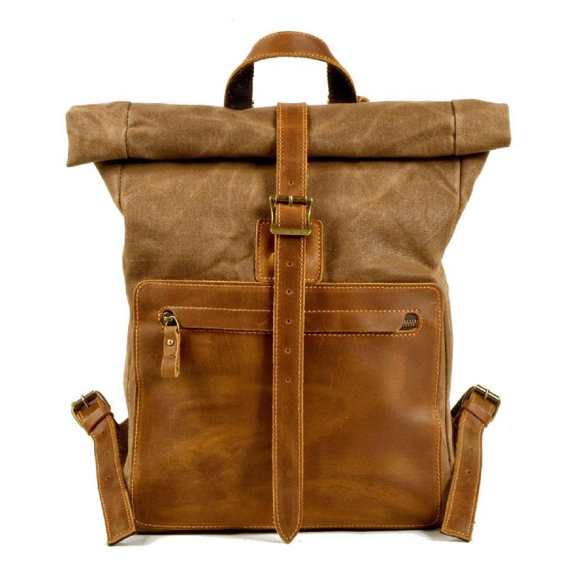 Rolltop-rucksack Aus Canvas Im Vintage-stil Mit Laptop-hülle