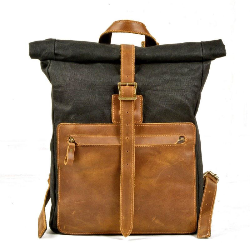 Rolltop-rucksack Aus Canvas Im Vintage-stil Mit Laptop-hülle