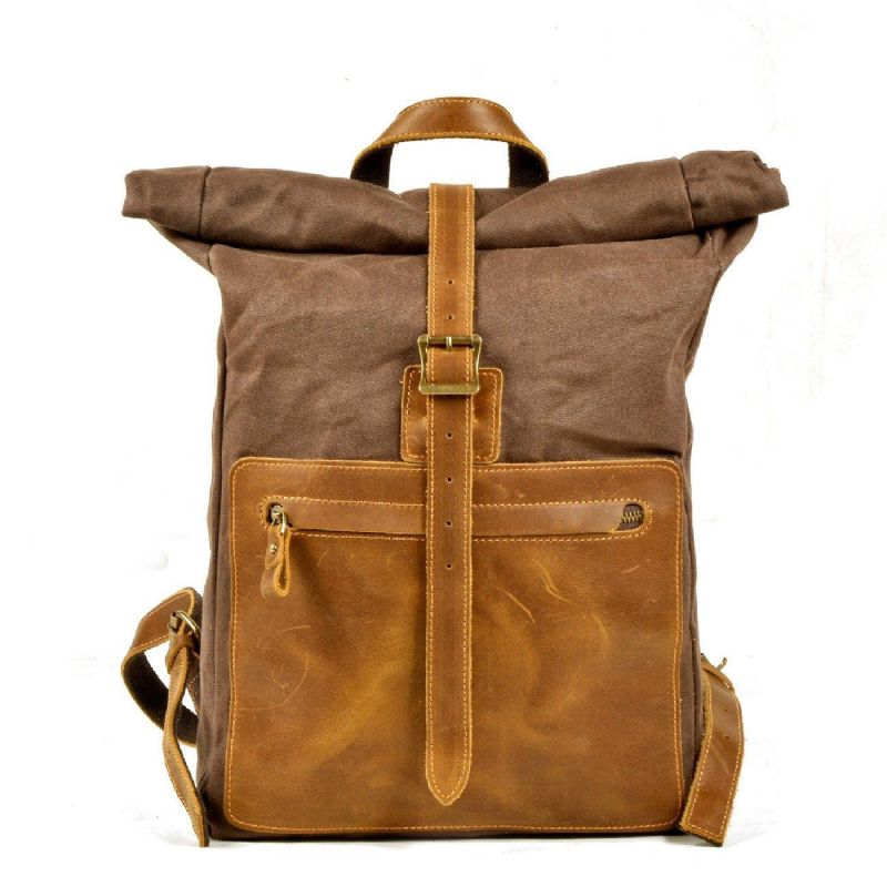 Rolltop-rucksack Aus Canvas Im Vintage-stil Mit Laptop-hülle