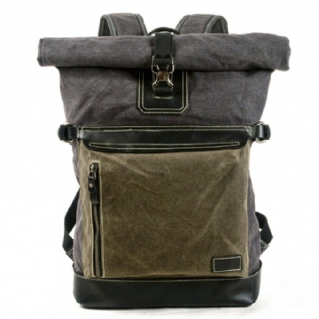 Rolltop-rucksack Aus Gewachstem Canvas Im Vintage-stil