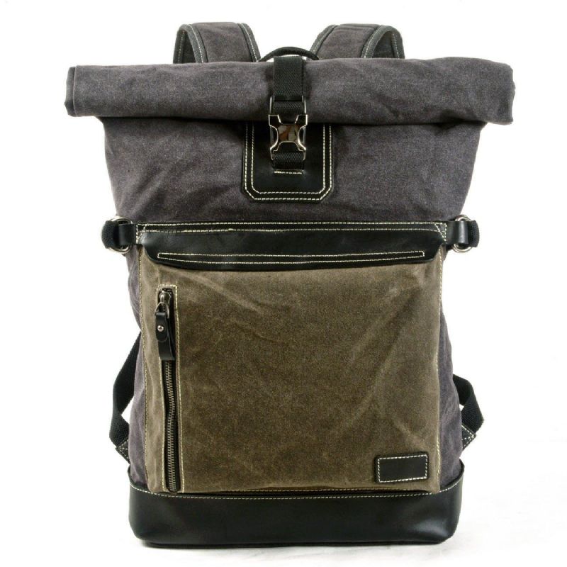 Rolltop-rucksack Aus Gewachstem Canvas Im Vintage-stil