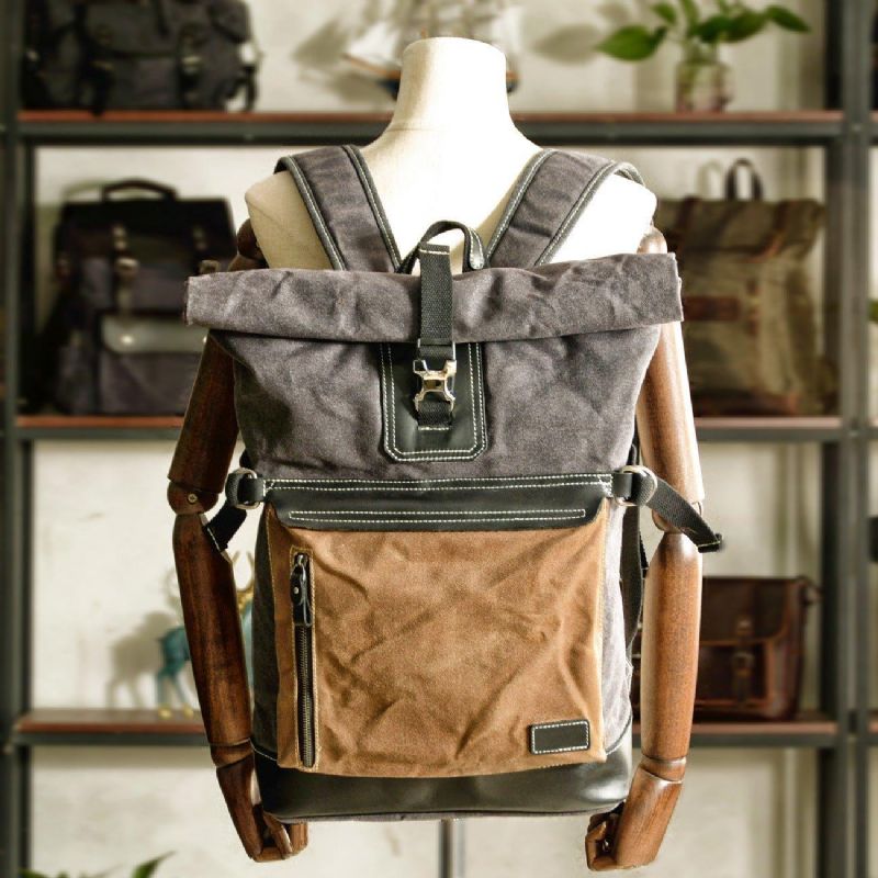 Rolltop-rucksack Aus Gewachstem Canvas Im Vintage-stil