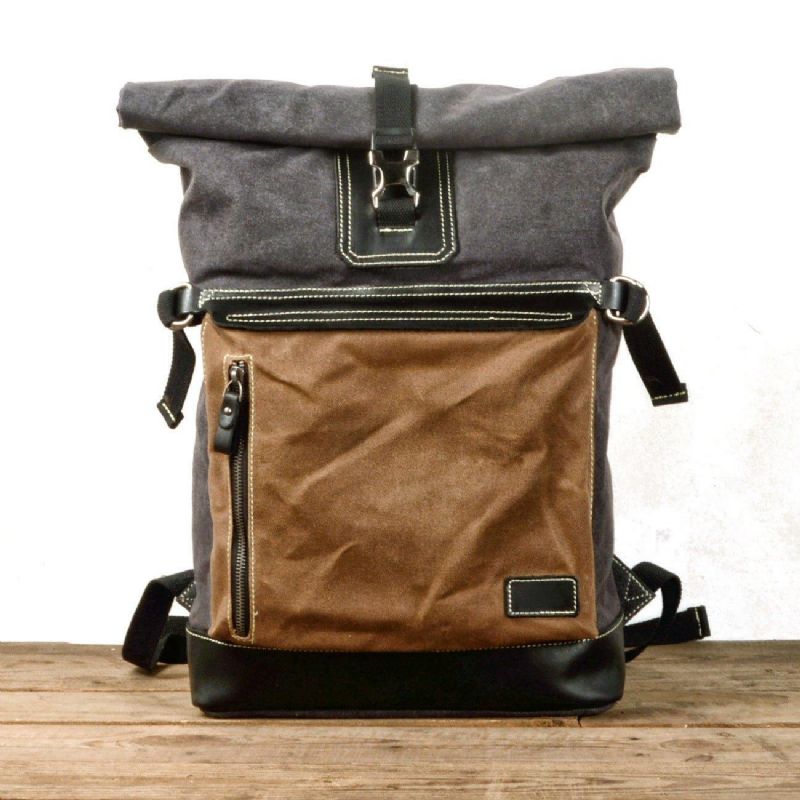 Rolltop-rucksack Aus Gewachstem Canvas Im Vintage-stil