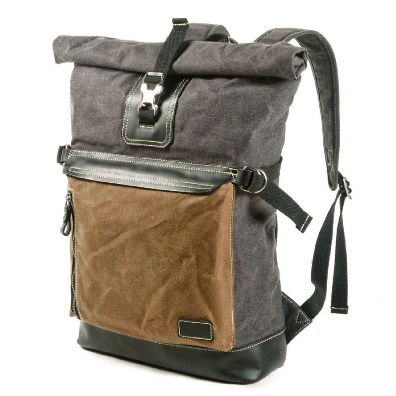 Rolltop-rucksack Aus Gewachstem Canvas Im Vintage-stil