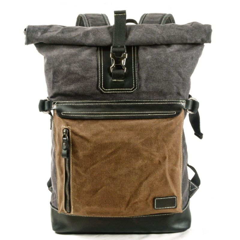 Rolltop-rucksack Aus Gewachstem Canvas Im Vintage-stil