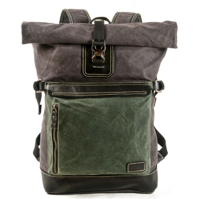 Rolltop-rucksack Aus Gewachstem Canvas Im Vintage-stil