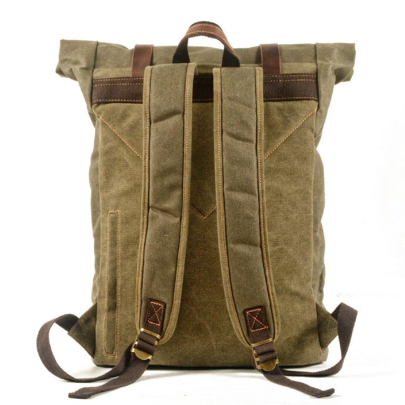 Rolltop-rucksack Aus Gewachstem Canvas Im Vintage-stil Mit Laptop-hülle