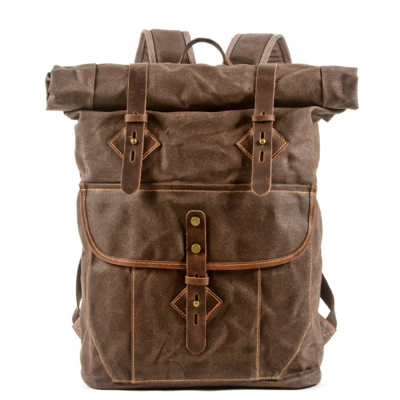 Rolltop-rucksack Aus Gewachstem Canvas Im Vintage-stil Mit Laptop-hülle