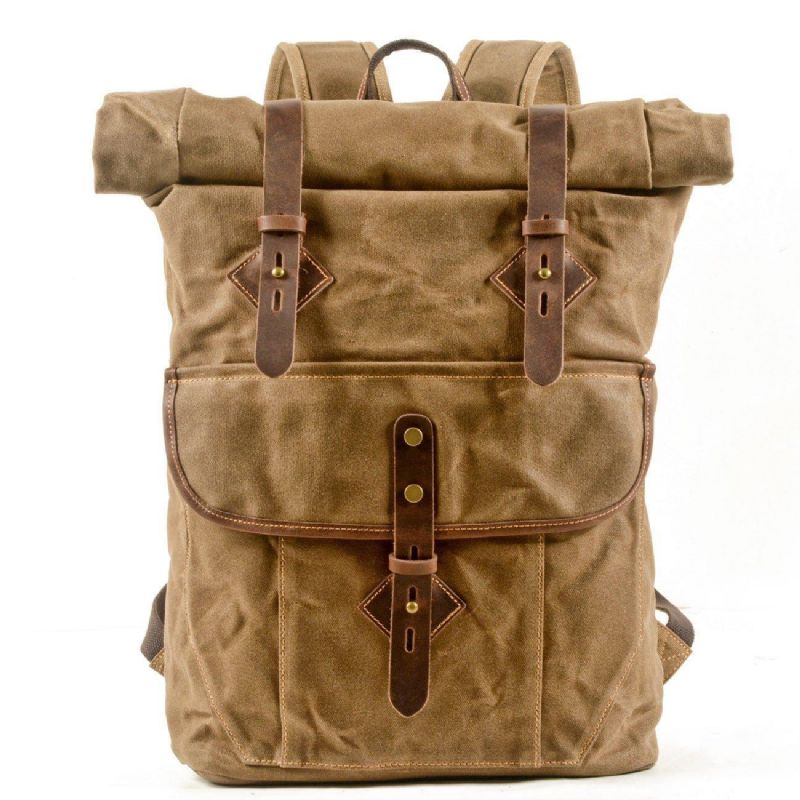 Rolltop-rucksack Aus Gewachstem Canvas Im Vintage-stil Mit Laptop-hülle