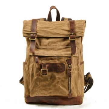 Rolltop-rucksack Aus Gewachstem Canvas Im Vintage-stil Mit Laptop-hülle