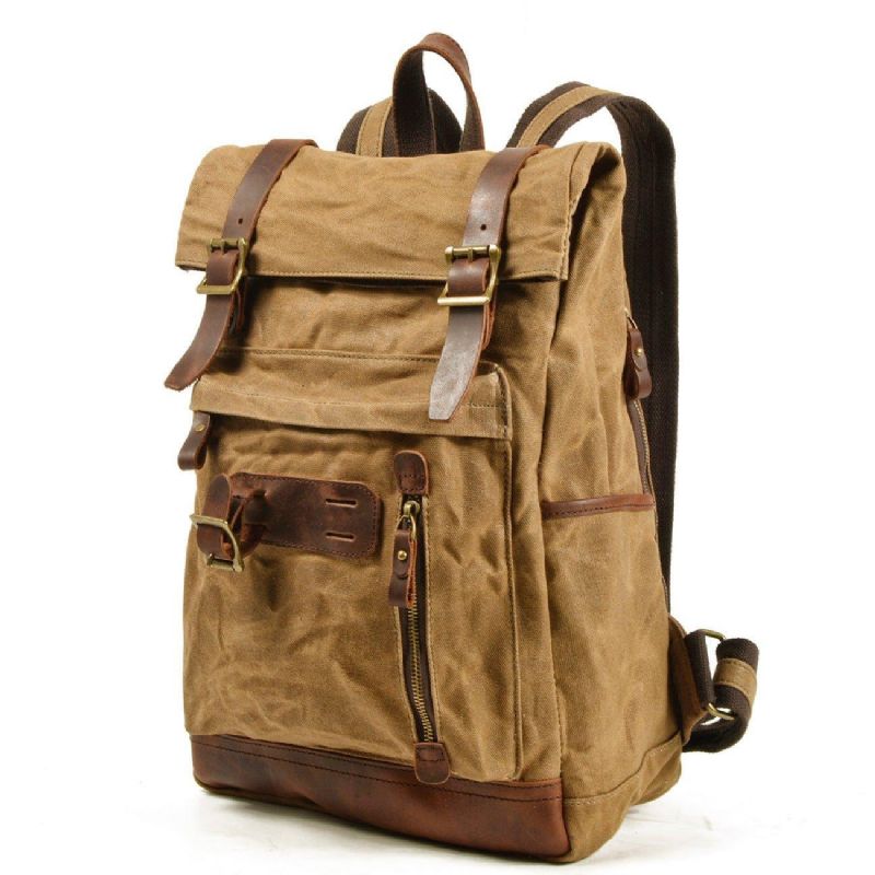 Rolltop-rucksack Aus Gewachstem Canvas Im Vintage-stil Mit Laptop-hülle