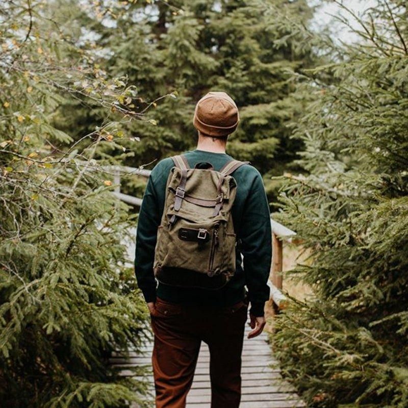 Rolltop-rucksack Aus Gewachstem Canvas Im Vintage-stil Mit Laptop-hülle