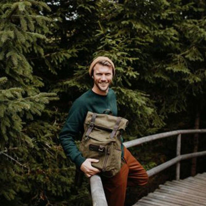 Rolltop-rucksack Aus Gewachstem Canvas Im Vintage-stil Mit Laptop-hülle