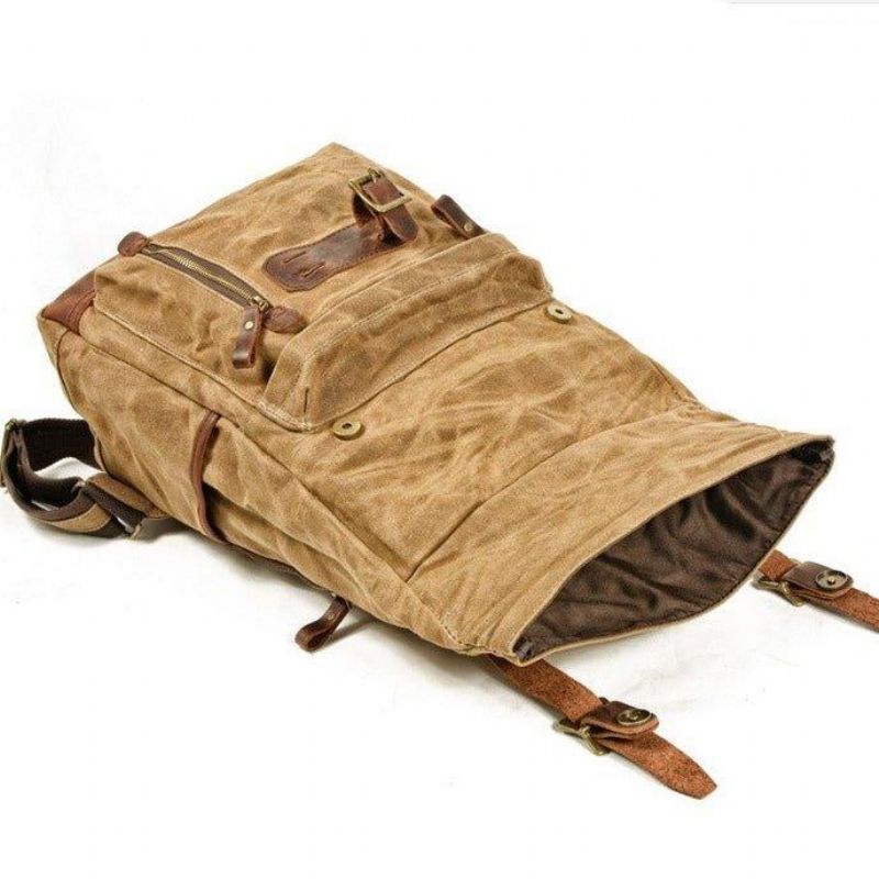 Rolltop-rucksack Aus Gewachstem Canvas Im Vintage-stil Mit Laptop-hülle